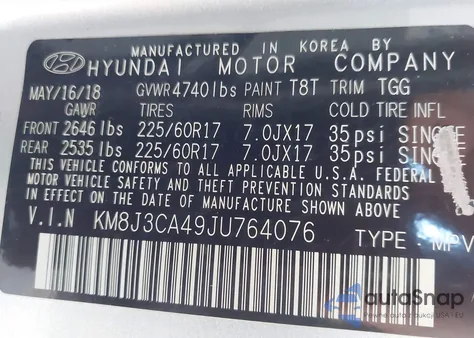 2018 Hyundai Tucson Sel из США, поврежденный, VIN KM8J3CA49JU764076